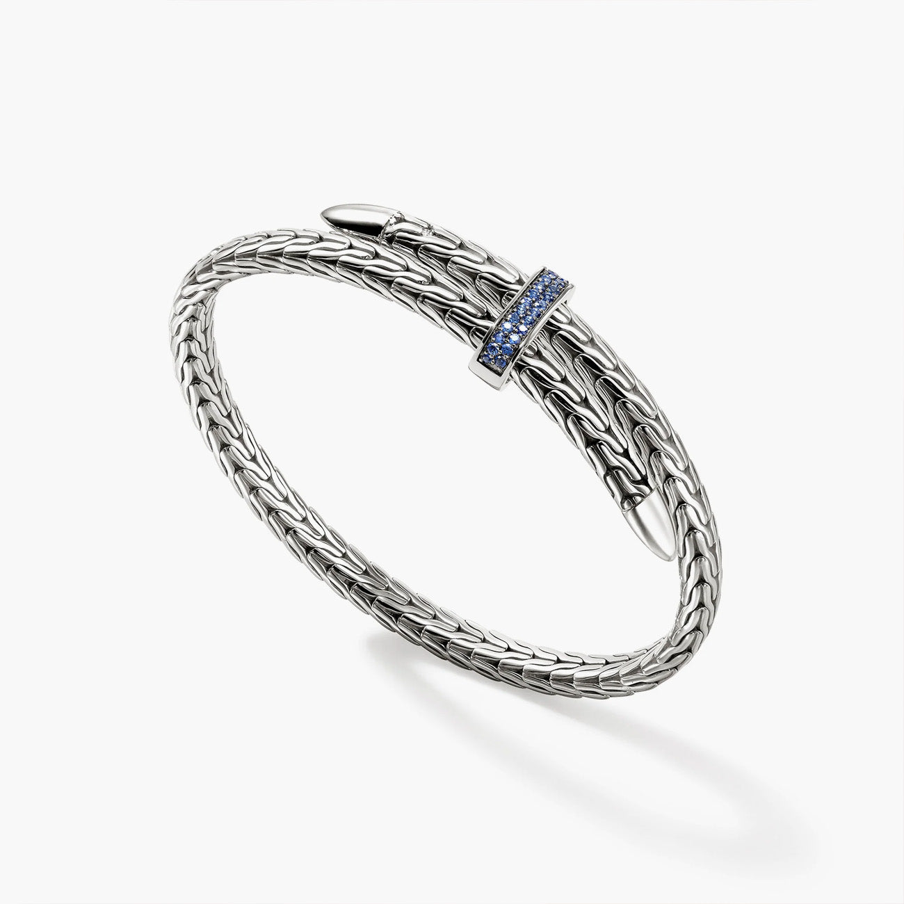 John Hardy Spear Silver Bypass Flex Cuff with Blue Sapphires
