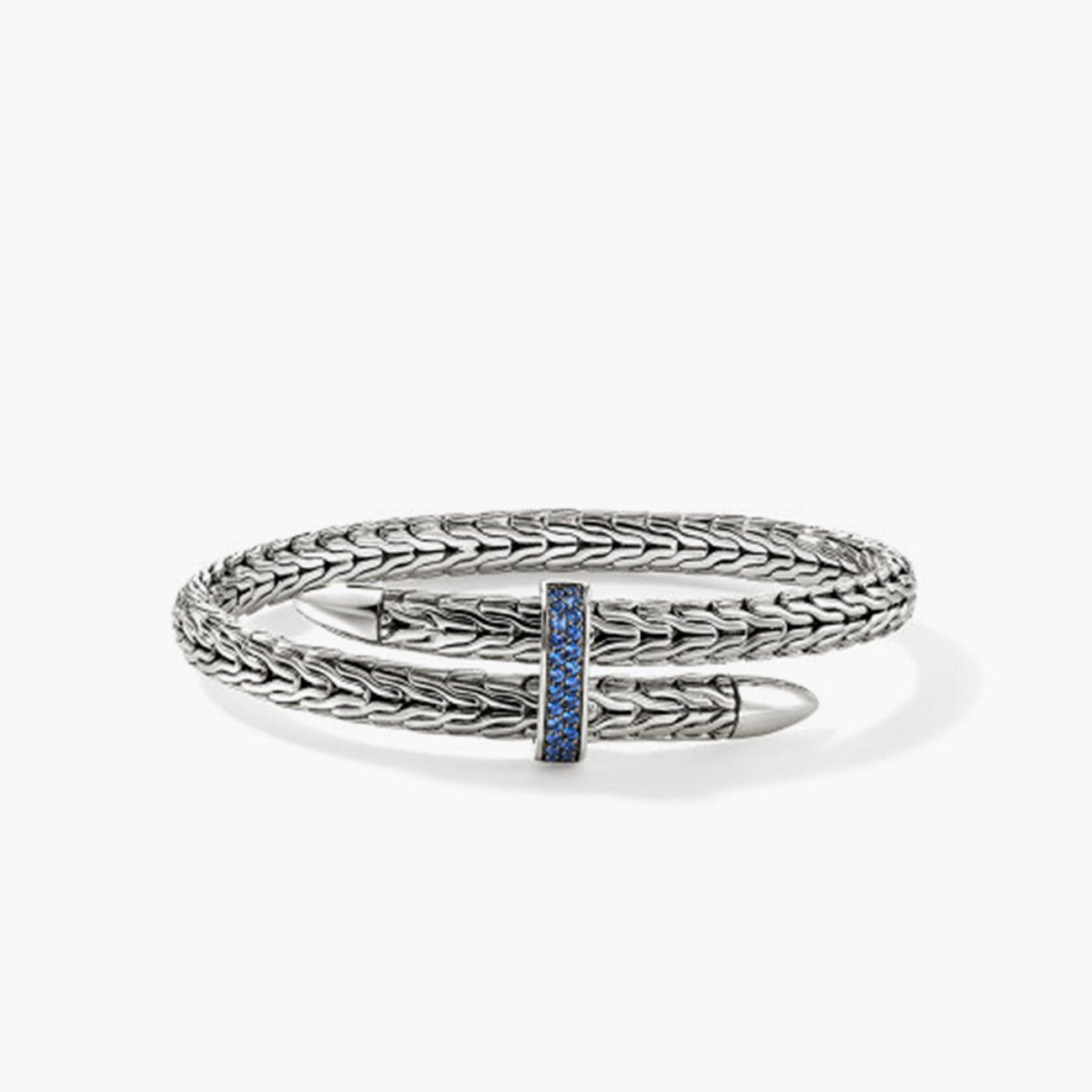 John Hardy Spear Silver Bypass Flex Cuff with Blue Sapphires