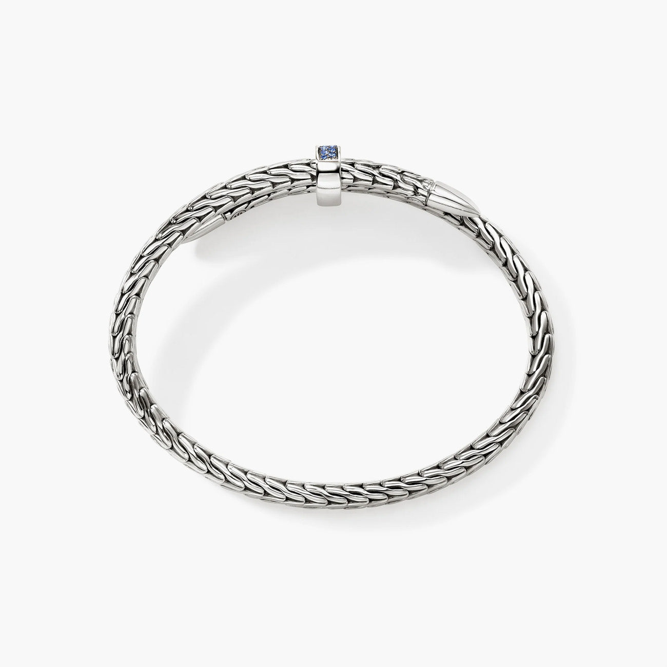John Hardy Spear Silver Bypass Flex Cuff with Blue Sapphires