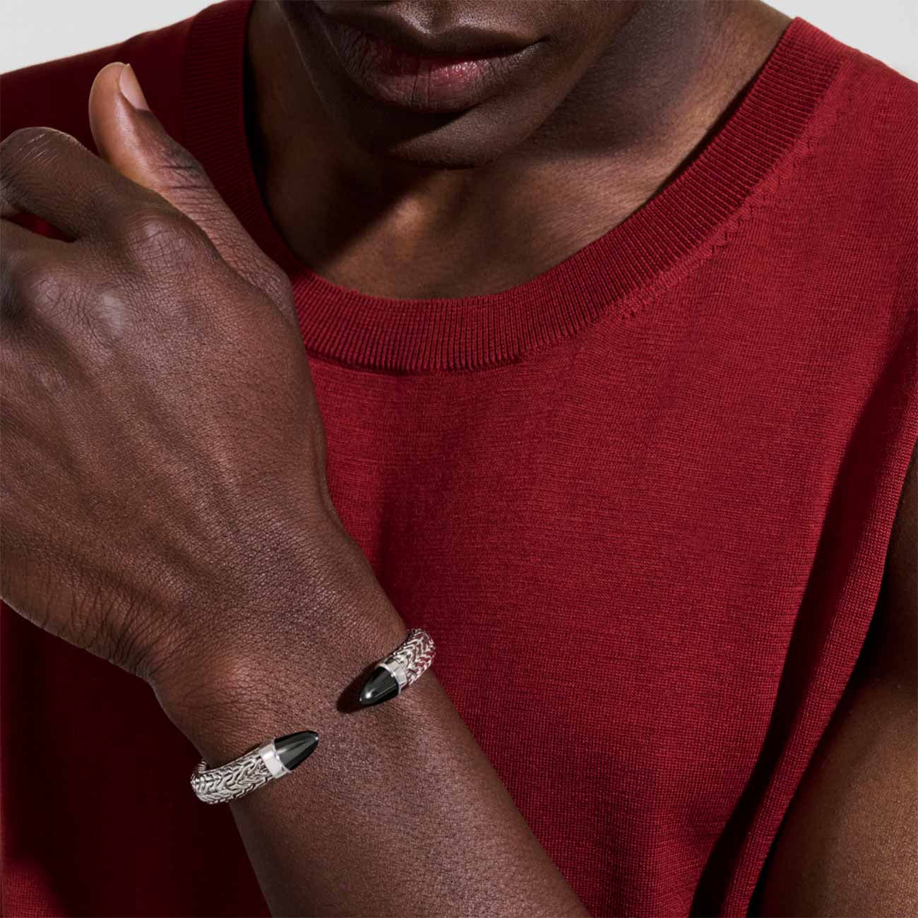 John Hardy Spear 50 Black Onyx Silver Flex Cuff