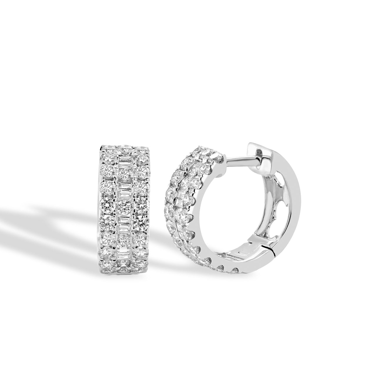 Round and Baguette Diamond Hoop Earrings
