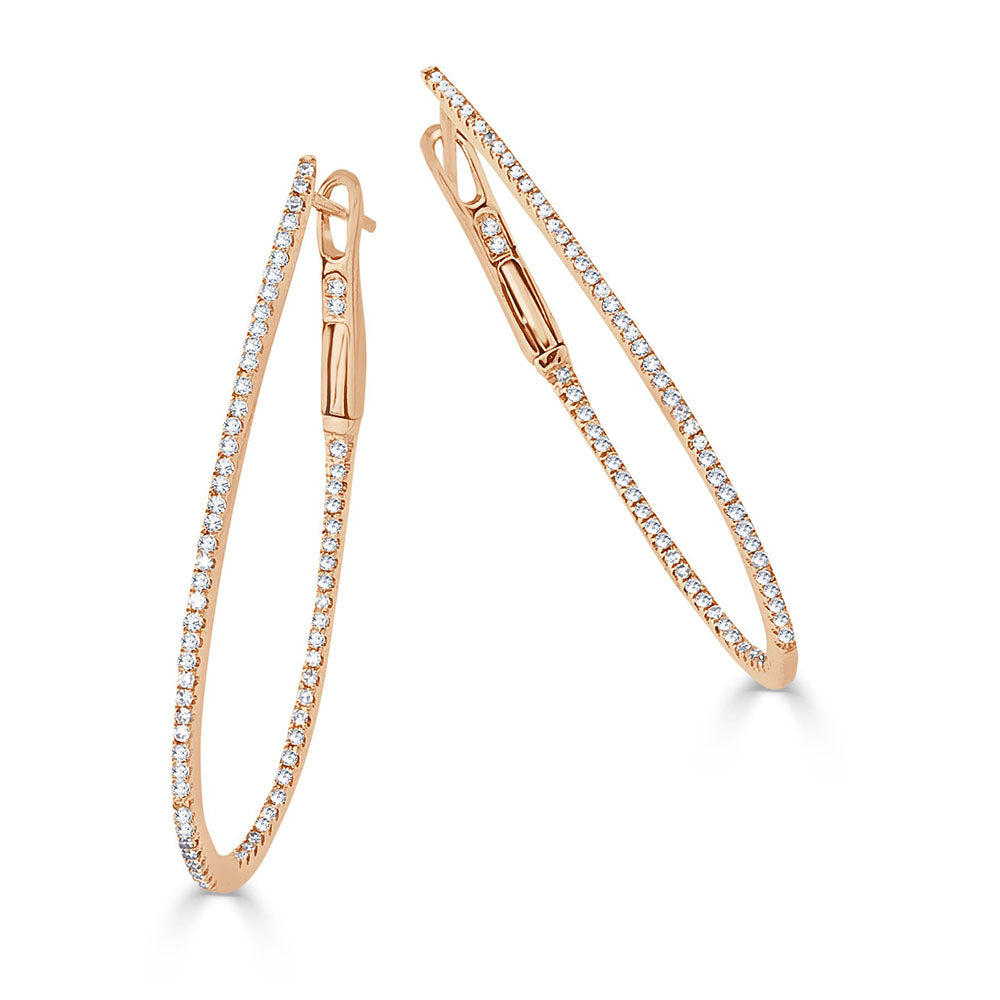 Skinny Inside Out Diamond Pear Shaped Hoops - 1.5