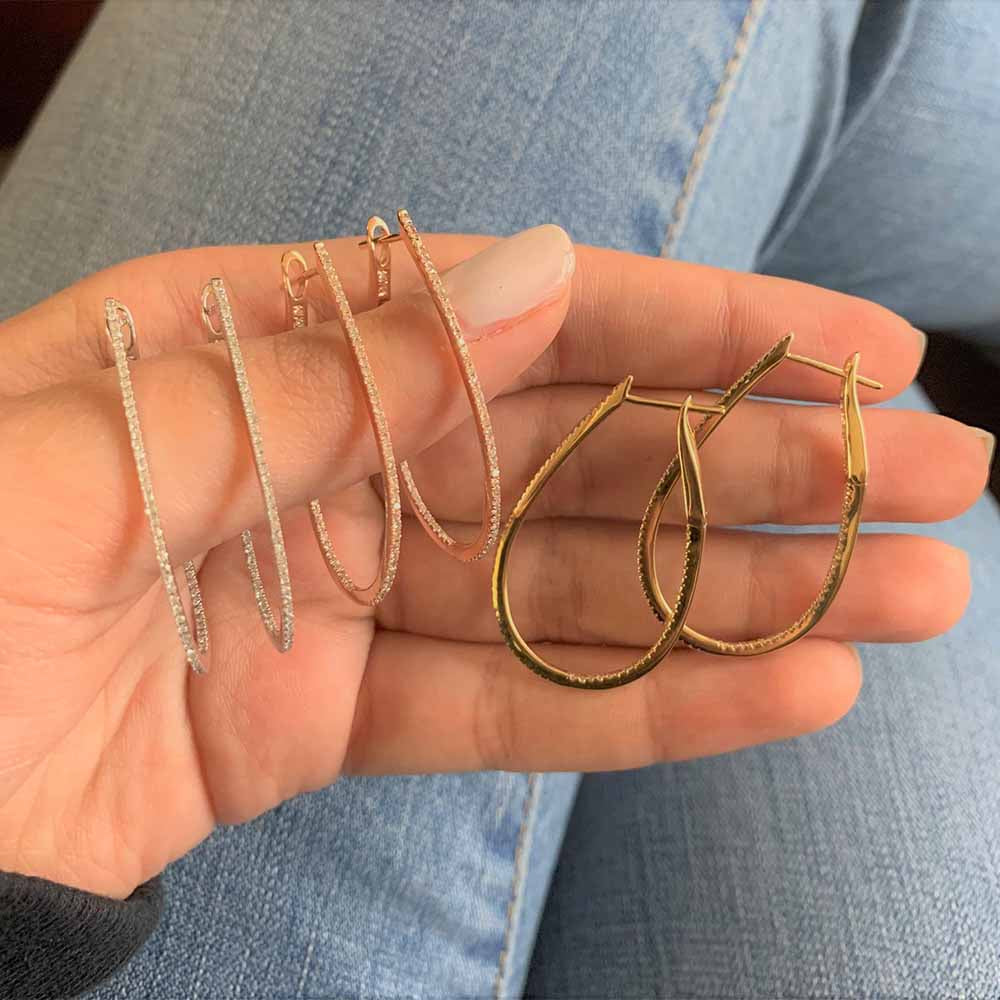 Skinny Inside Out Diamond Pear Shaped Hoops - 1.5
