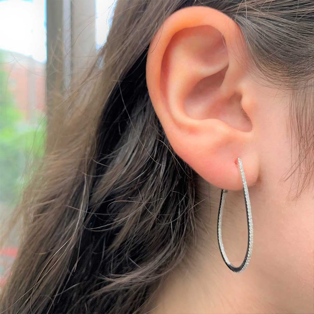 Skinny Inside Out Diamond Pear Shaped Hoops - 1.5