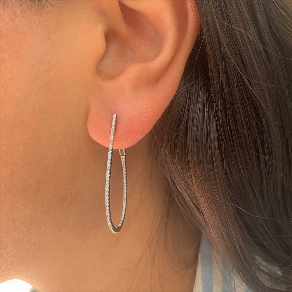 Skinny Inside Out Diamond Pear Shaped Hoops - 1.5