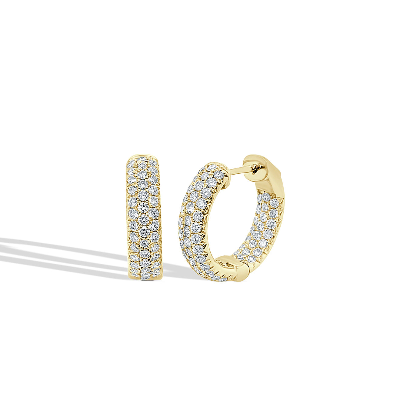 3 Row Pave Diamond In and Out Huggie Earrings