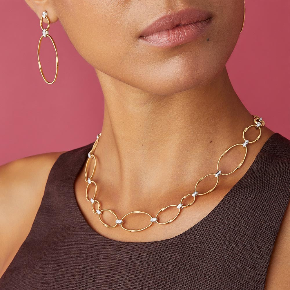Marco Bicego Marrakech Onde Flat Link Diamond Collar Necklace