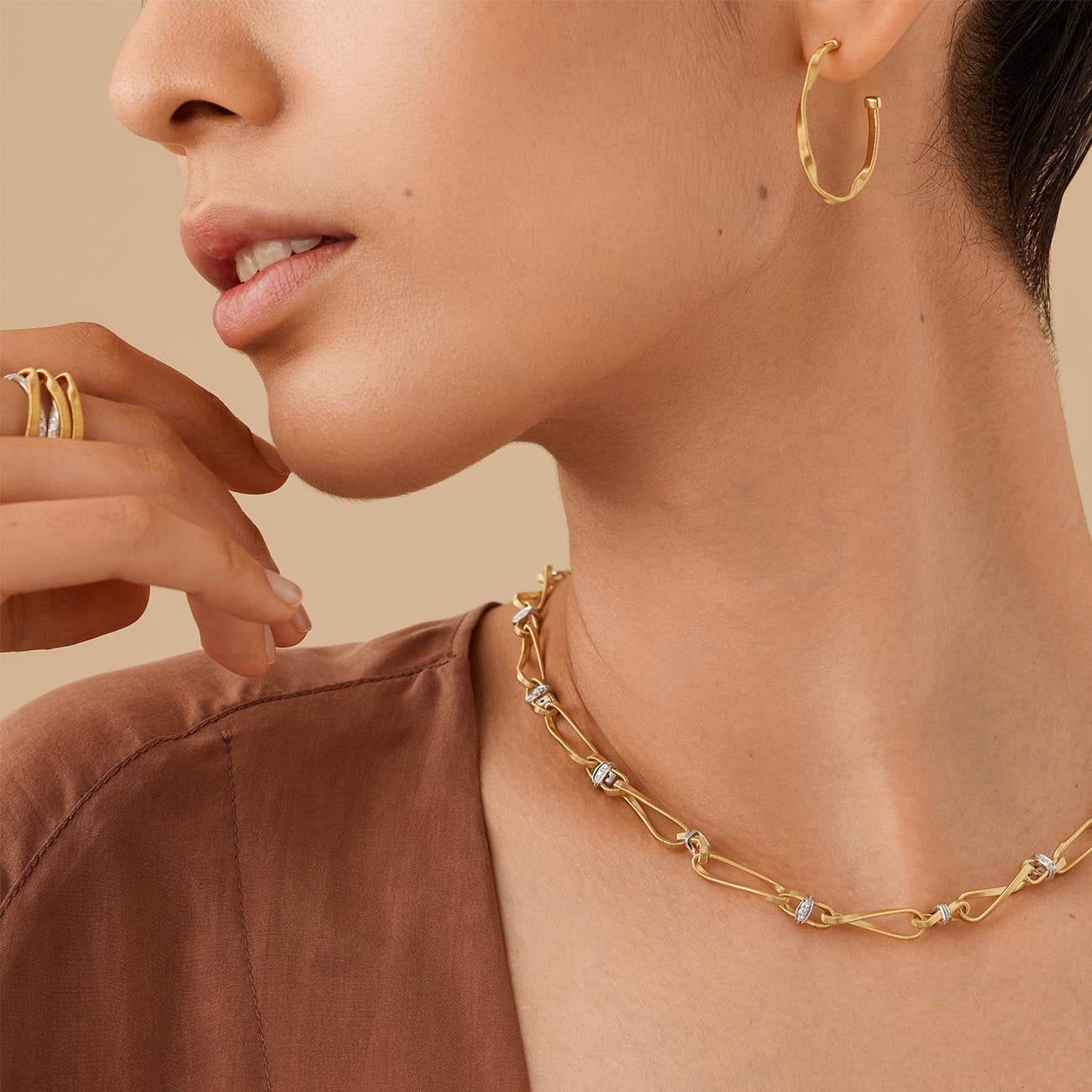 Marco Bicego Marrakech Onde 18K Yellow Gold Hand Twisted Diamond Necklace