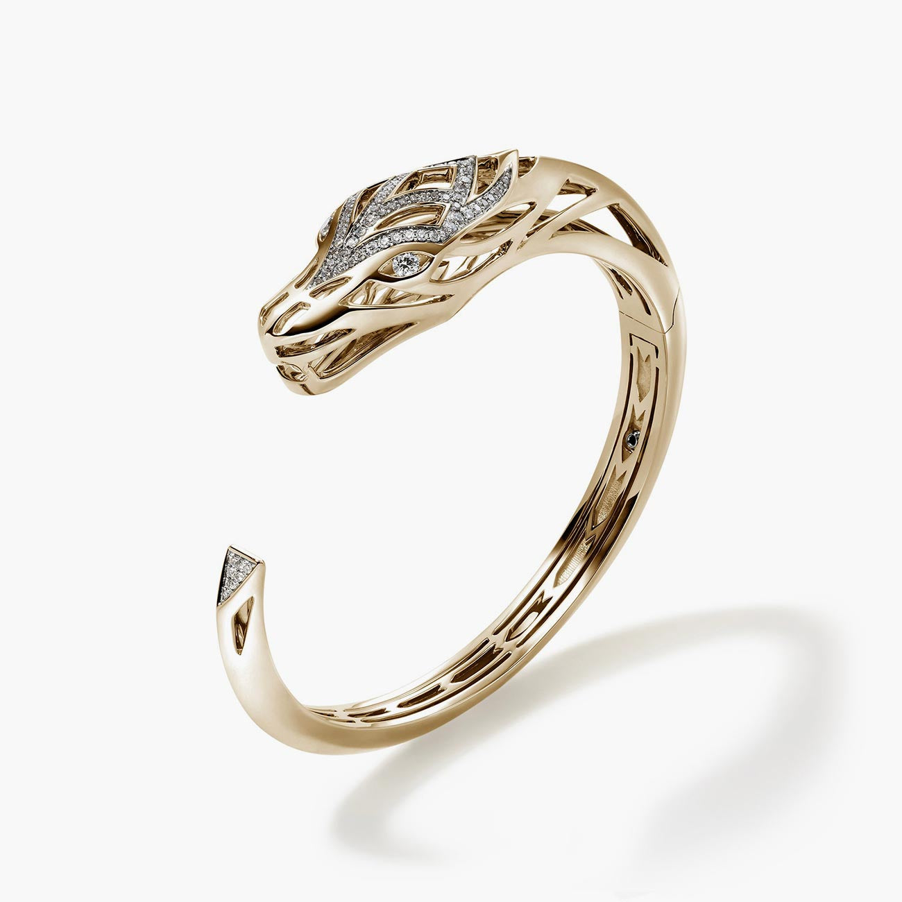 John Hardy Naga Diamond Pave Hinged Cuff in 14K Yellow Gold