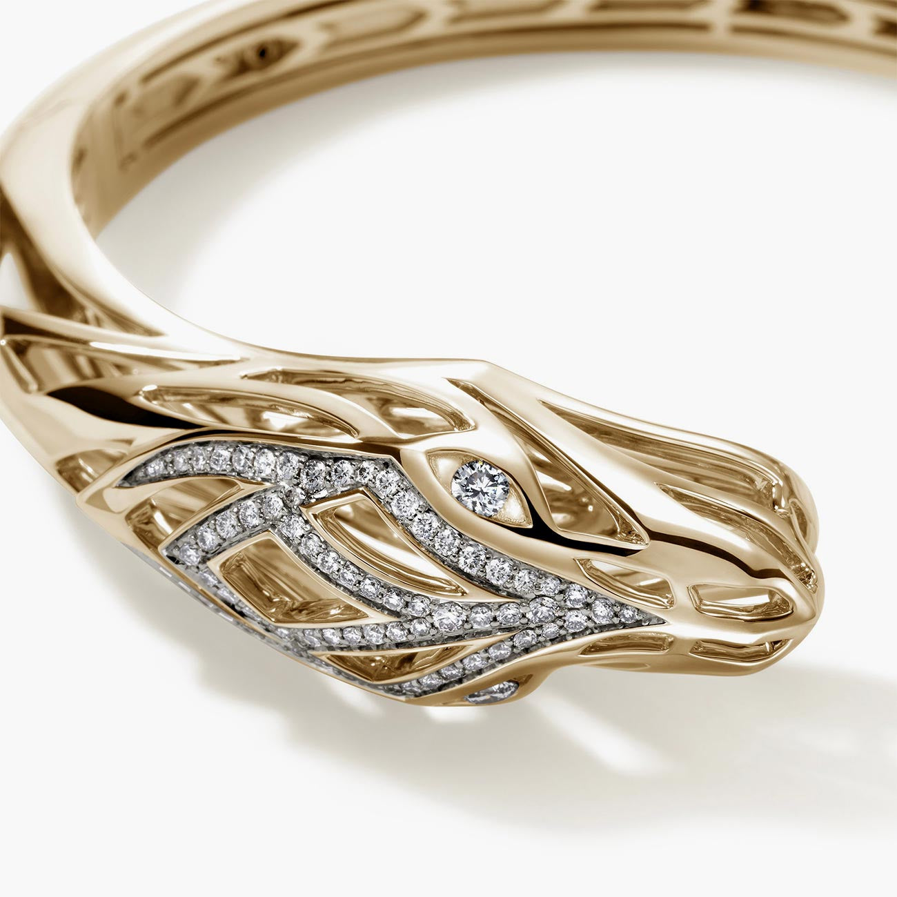 John Hardy Naga Diamond Pave Hinged Cuff in 14K Yellow Gold