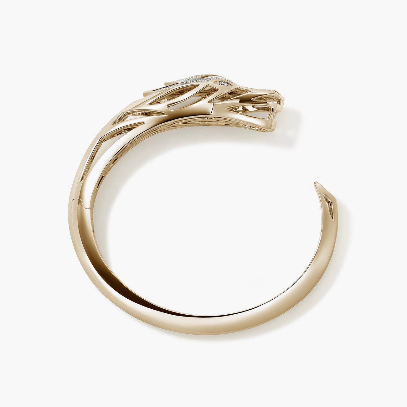 John Hardy Naga Diamond Pave Hinged Cuff in 14K Yellow Gold