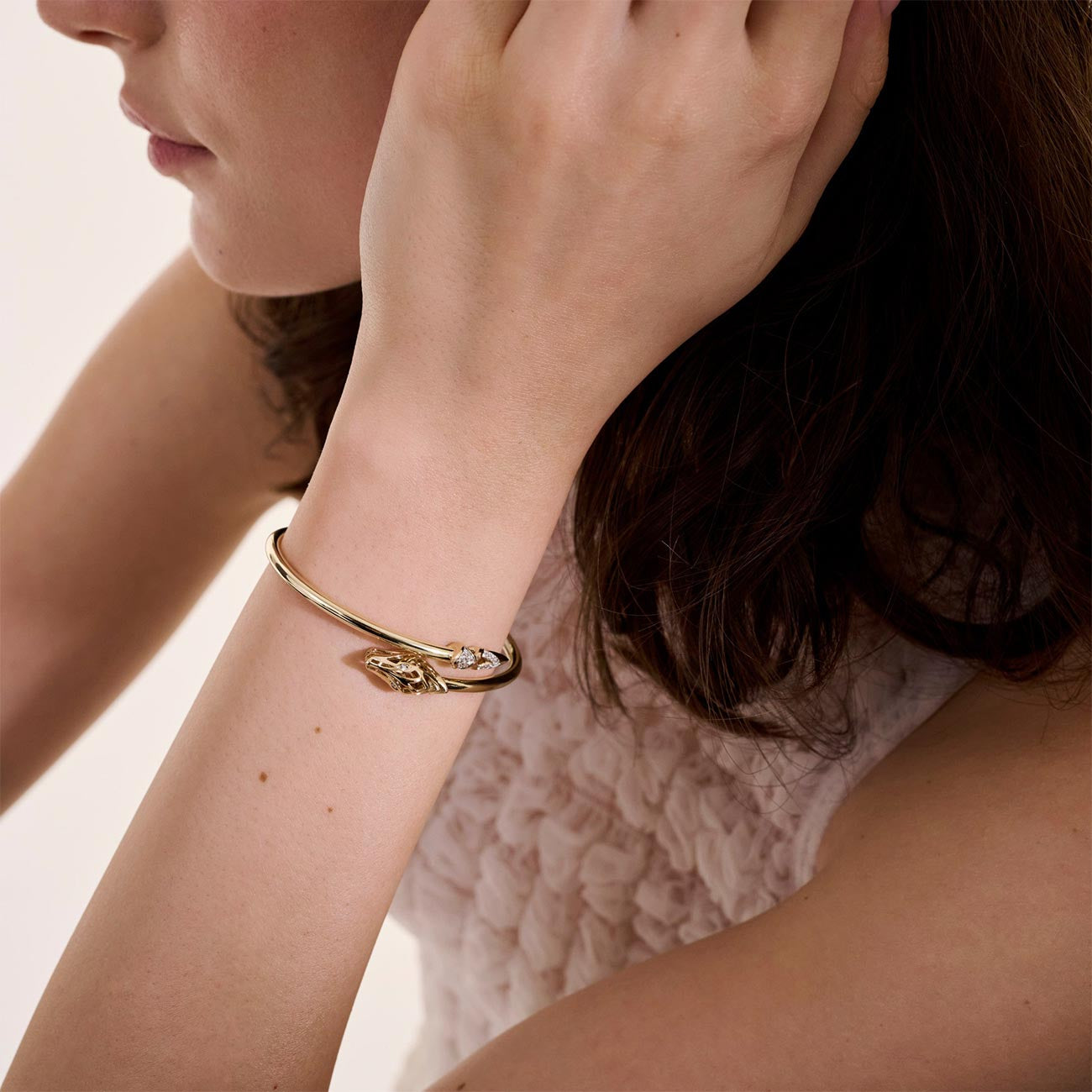 John Hardy Naga Pave Slim Cuff in 14K Yellow Gold