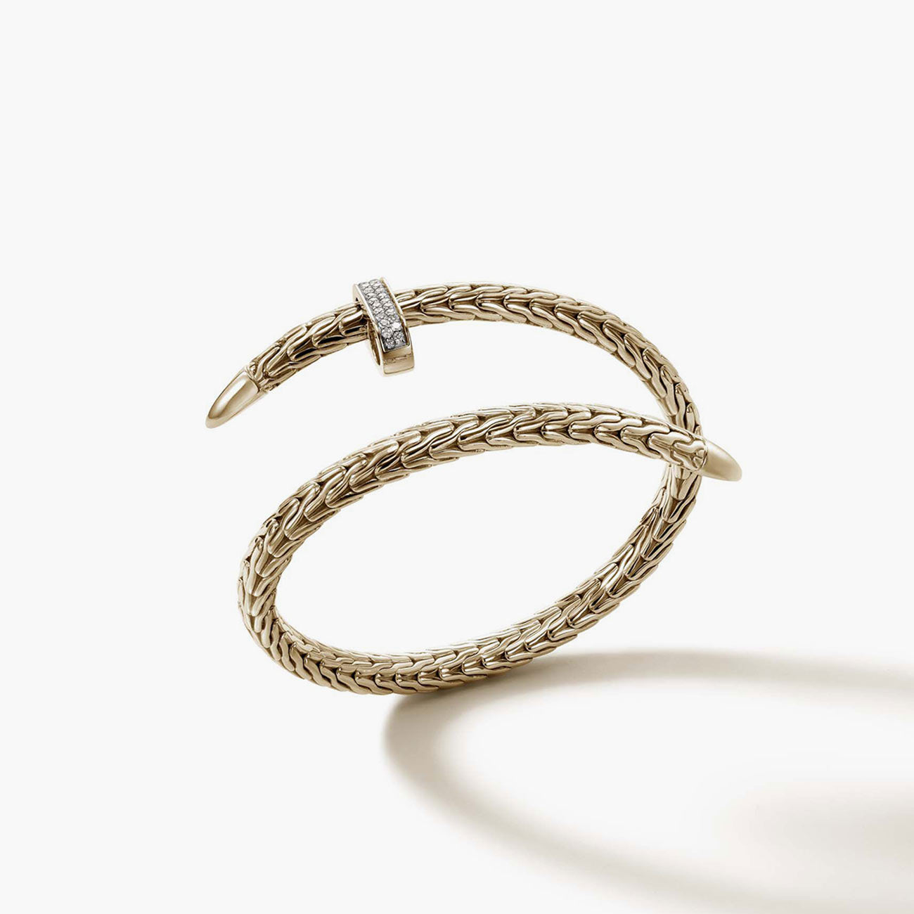 John Hardy Spear Pavé 14K Yellow Gold Diamond Flex Cuff