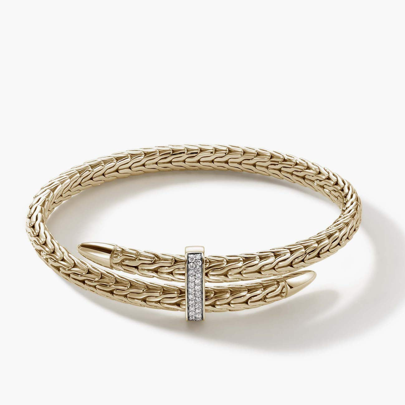John Hardy Spear Pavé 14K Yellow Gold Diamond Flex Cuff