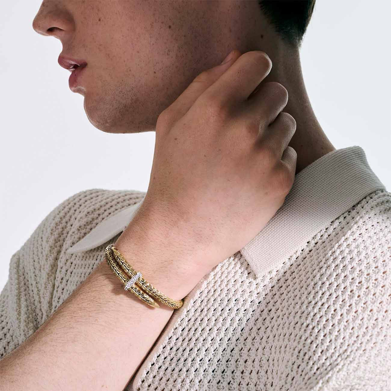 John Hardy Spear Pavé 14K Yellow Gold Diamond Flex Cuff