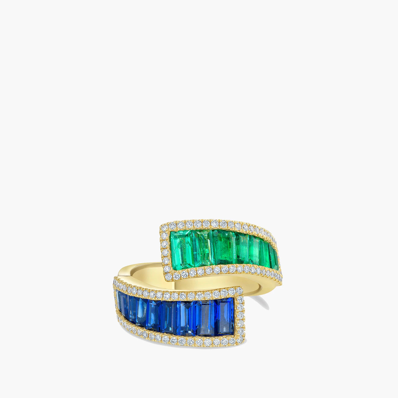 Charles Krypell 18K Yellow Gold Sapphire and Emerald Bypass Ring
