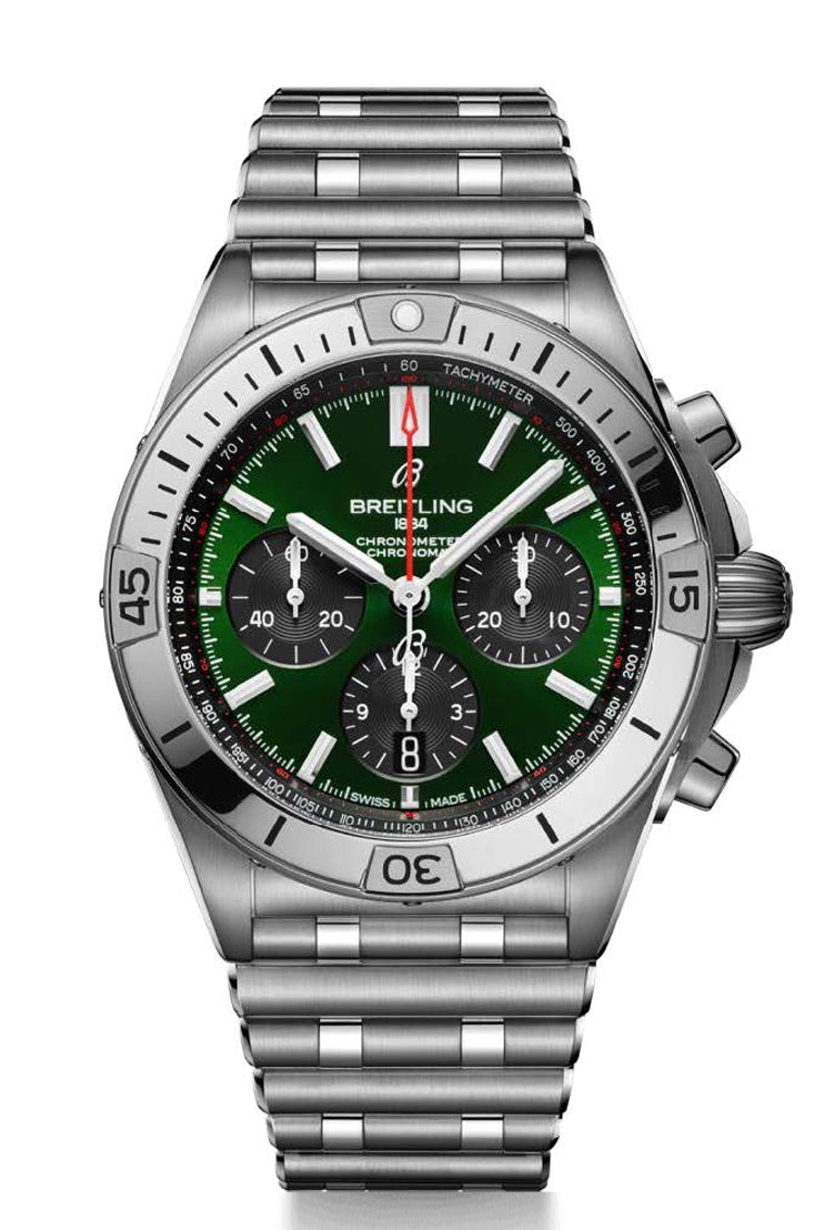 Breitling Chronomat B01 42 with Rouleaux Steel Bracelet and Green Dial — 42mm