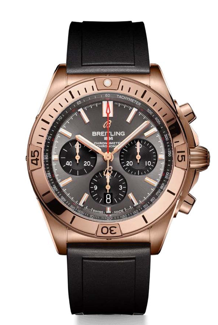 Breitling Chronomat B01 42 in 18K Red Gold on a Diver Pro II Strap — 42mm