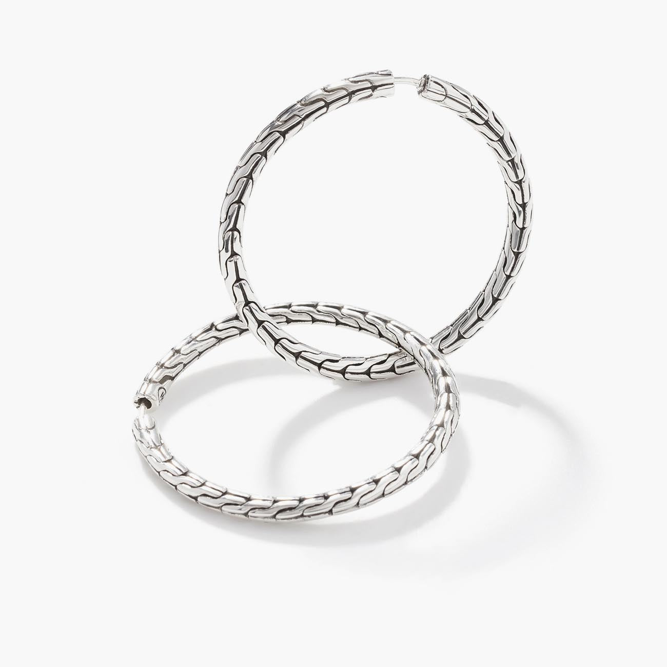 John Hardy Essentials Silver Medium Hoop Earrings with Full Closure