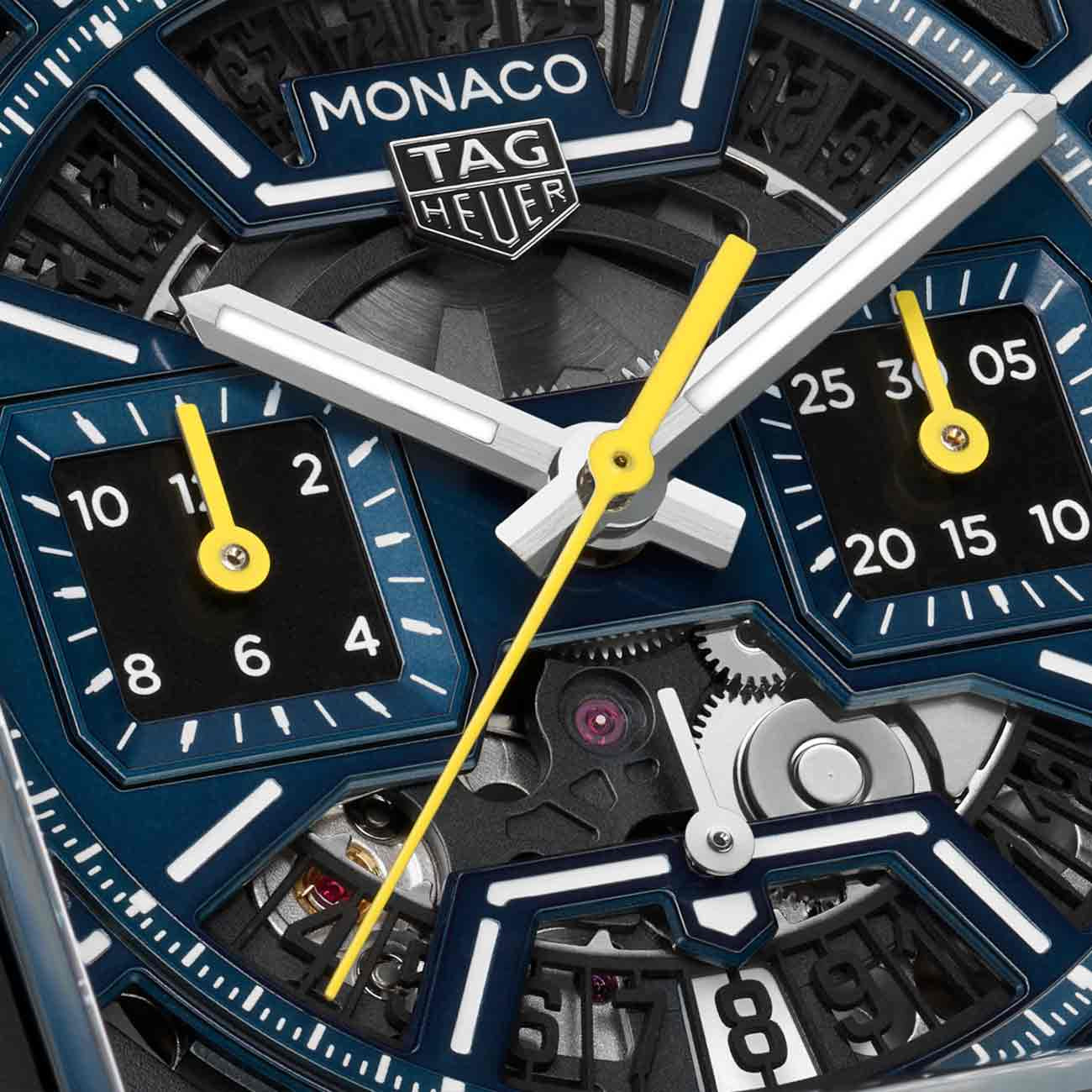 TAG Heuer Monaco Chronograph Black and Blue Dial Rubber Strap - 39mm