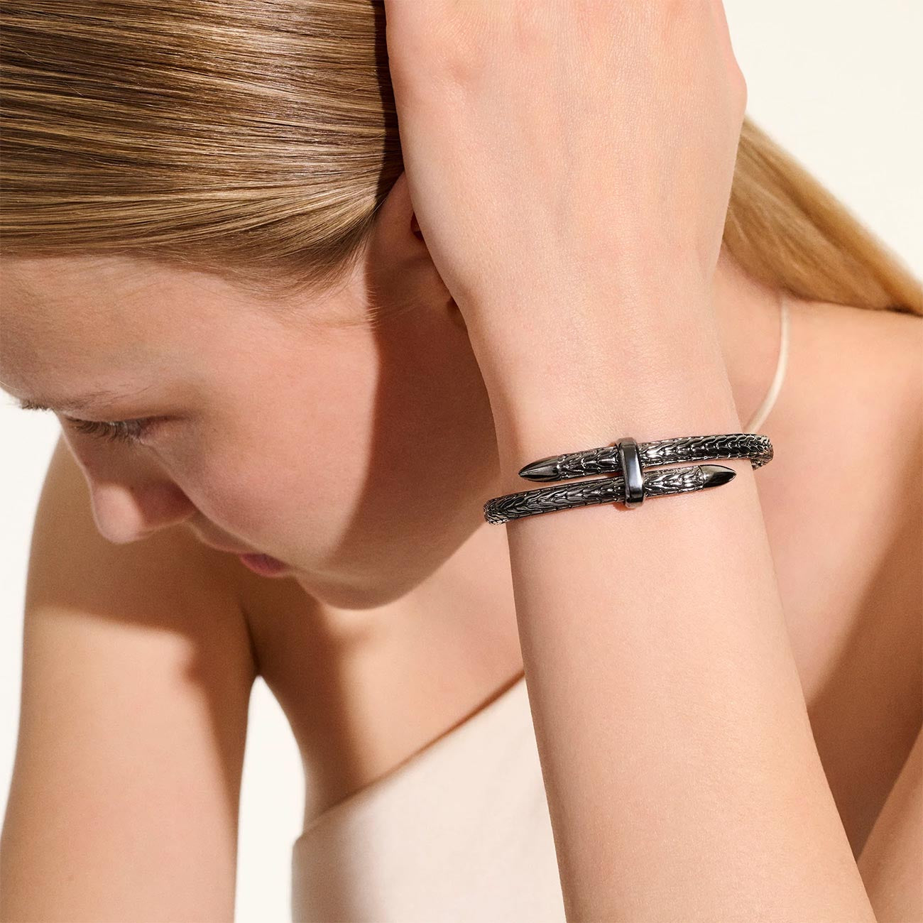 John Hardy Spear Silver Flex Cuff with Black Rhodium