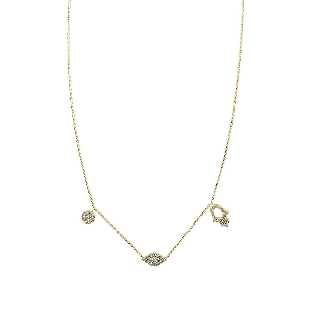 Diamond Evil Eye Hand and Circle Necklace
