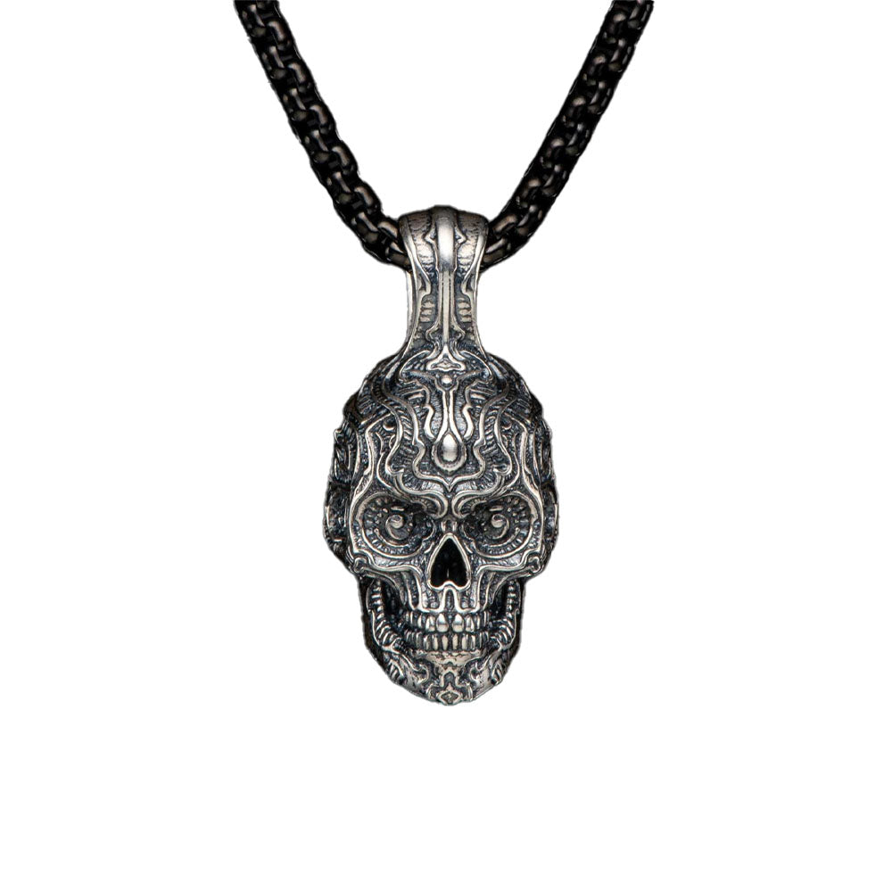 William Henry Cristobal Skull Necklace on Black Bronze Necklace