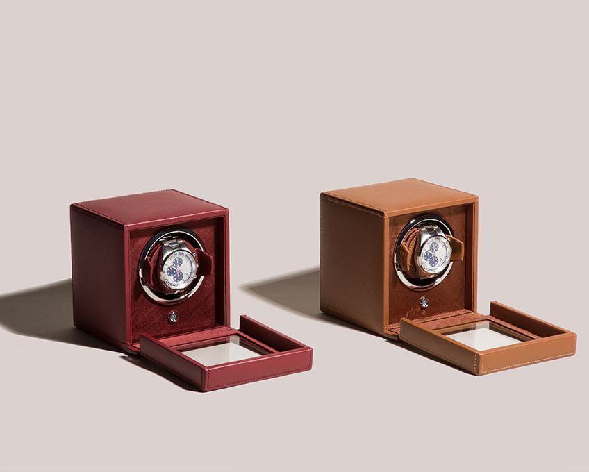 Wolf Cub Single Winder With Cover in Cognac Leather