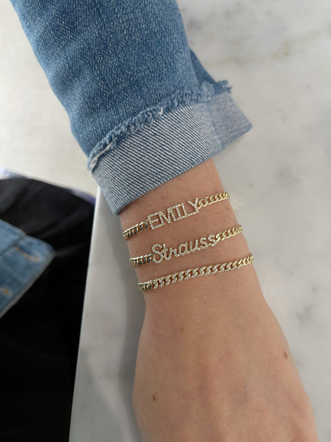 EF Collection Diamond Block Name Curb Bracelet in Yellow Gold