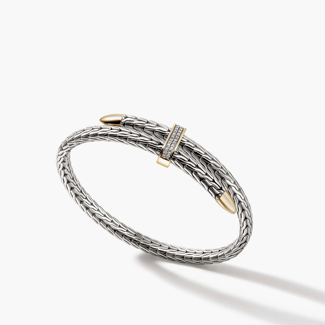 John Hardy Spear Pavé Diamond Two-Tone Flex Cuff
