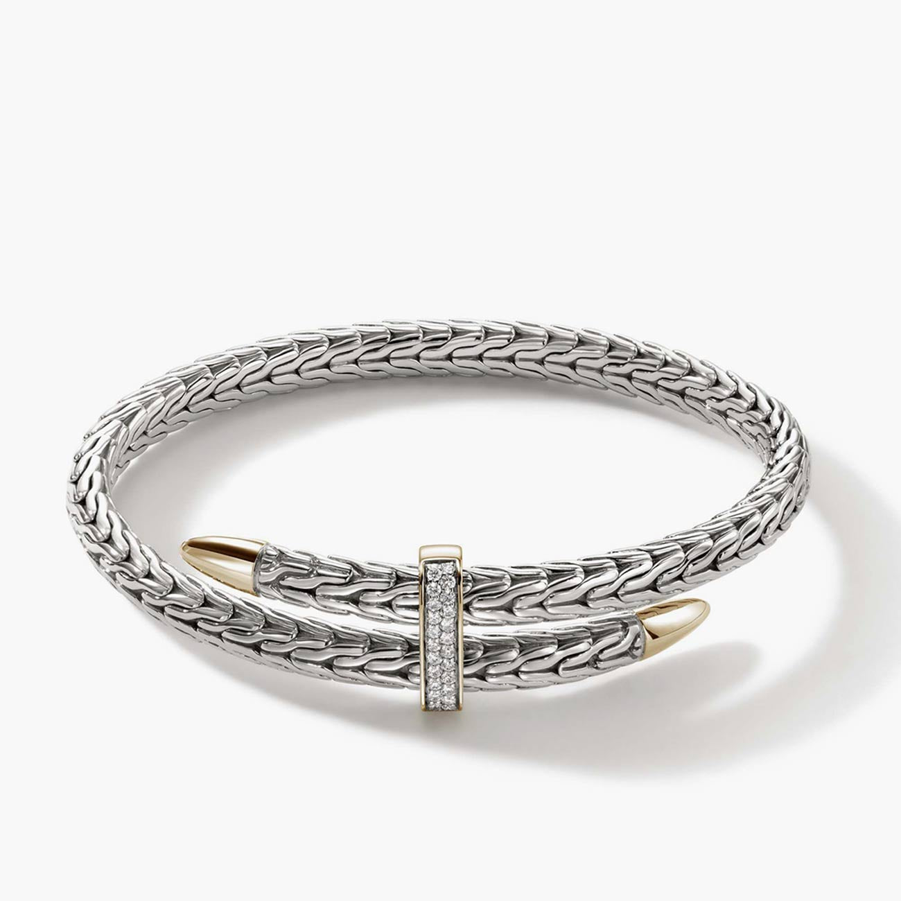 John Hardy Spear Pavé Diamond Two-Tone Flex Cuff