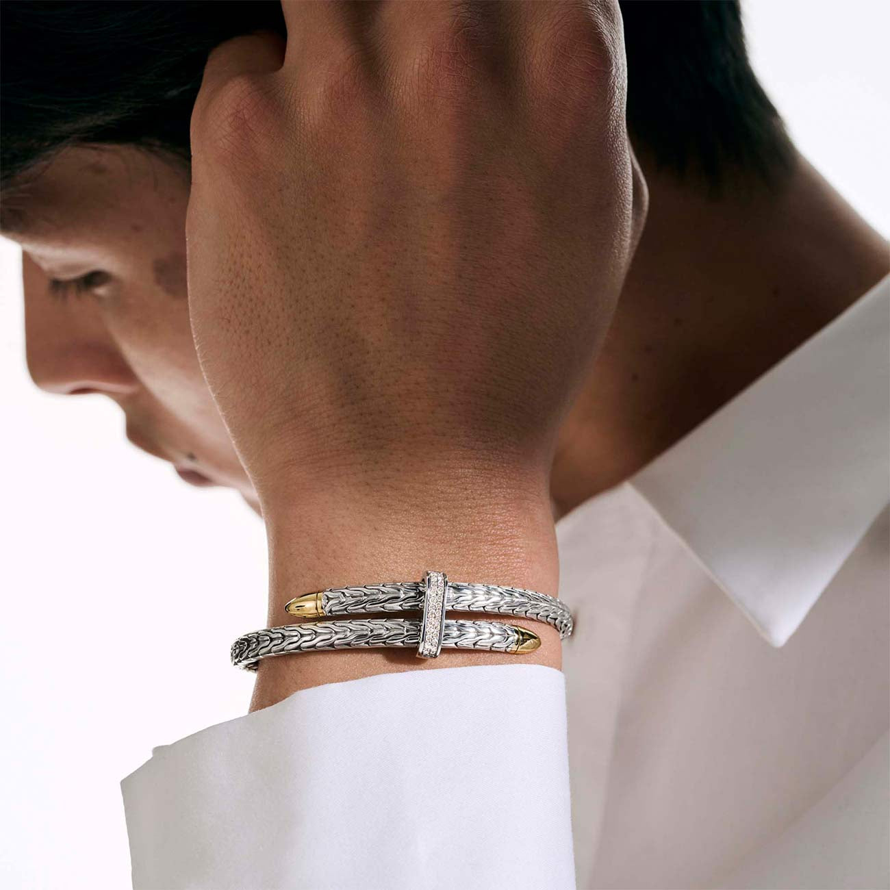 John Hardy Spear Pavé Diamond Two-Tone Flex Cuff