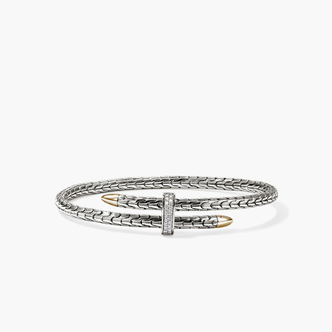 John Hardy Spear Slim Two-Tone Diamond Pave Flex Bypass Cuff
