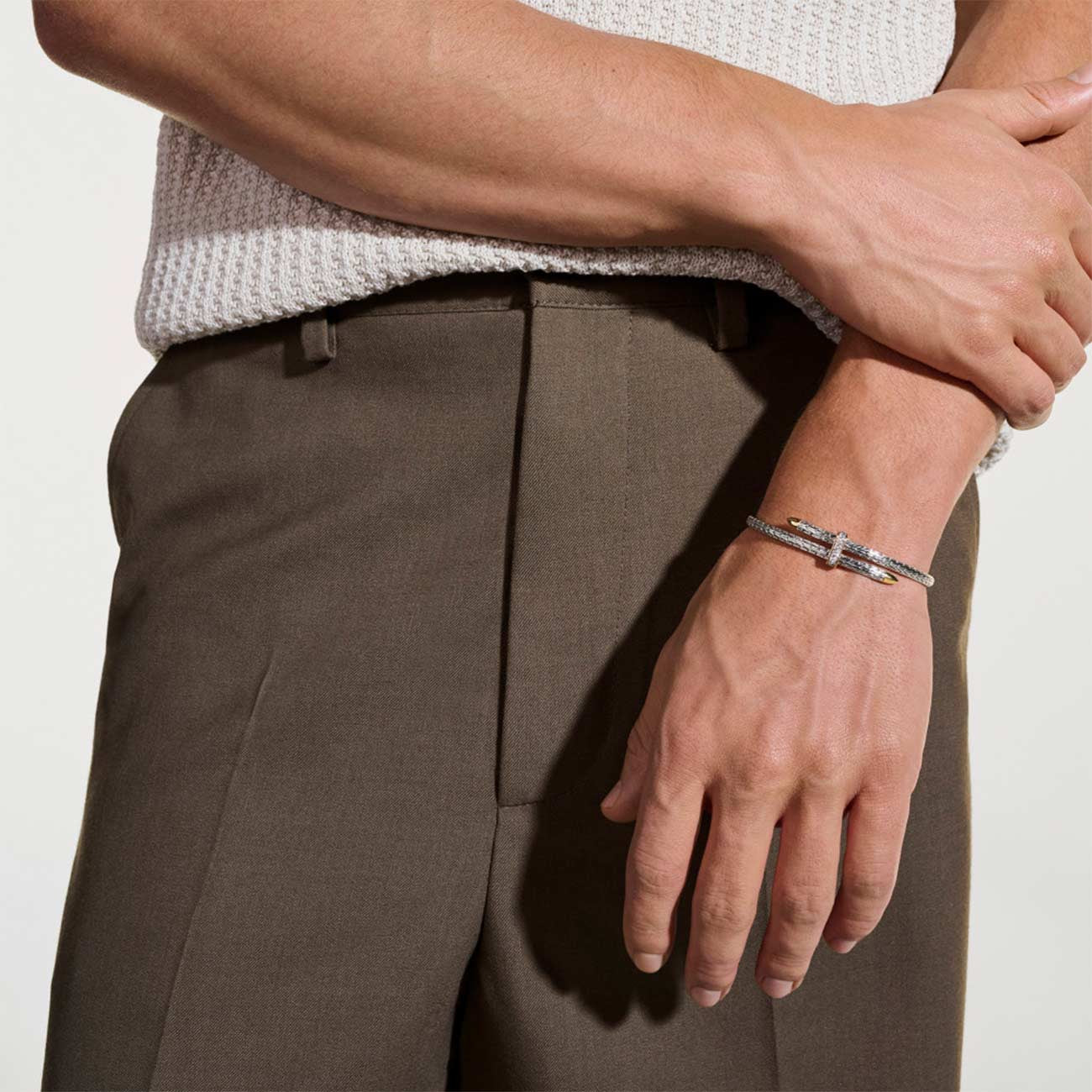 John Hardy Spear Slim Two-Tone Diamond Pave Flex Bypass Cuff