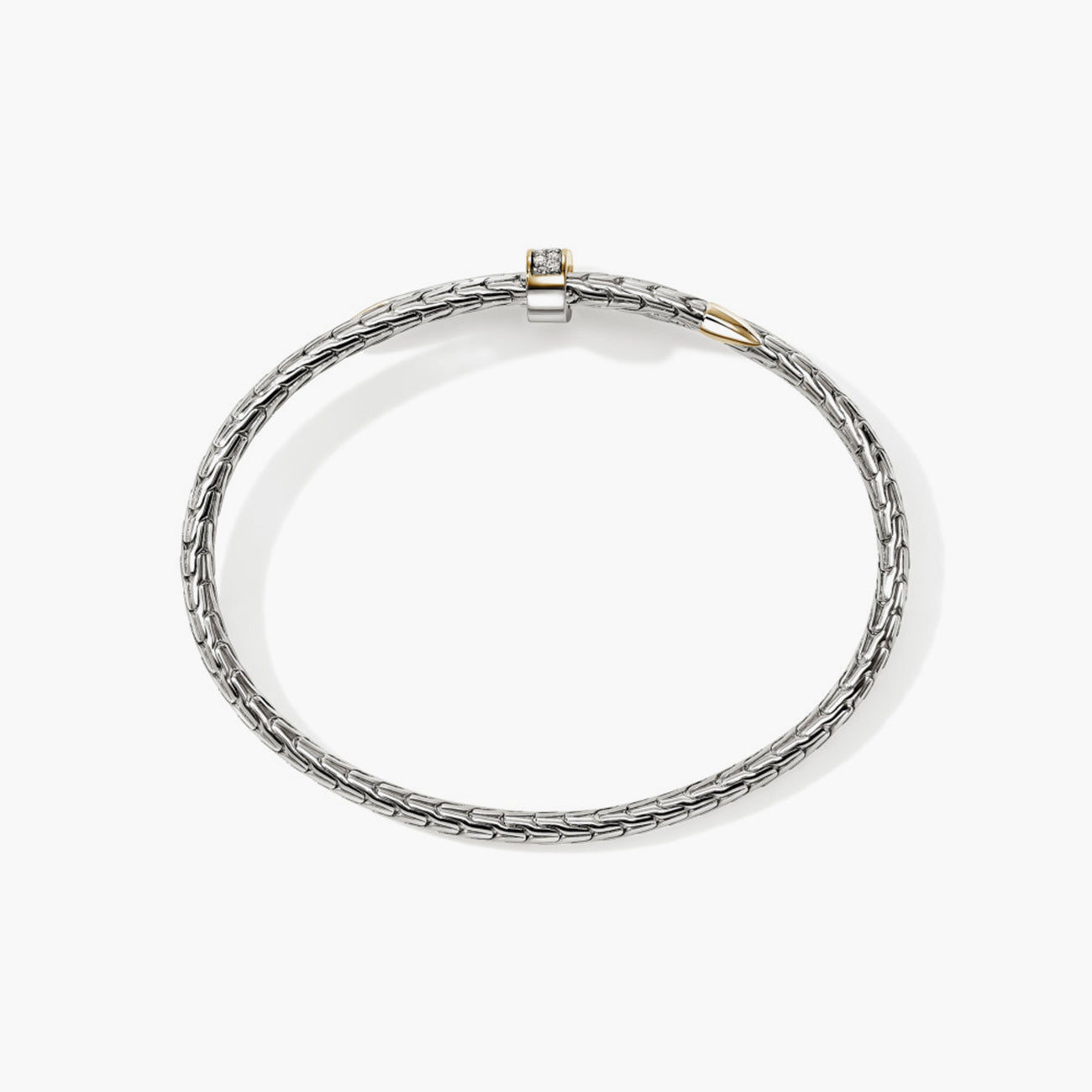 John Hardy Spear Slim Two-Tone Diamond Pave Flex Bypass Cuff