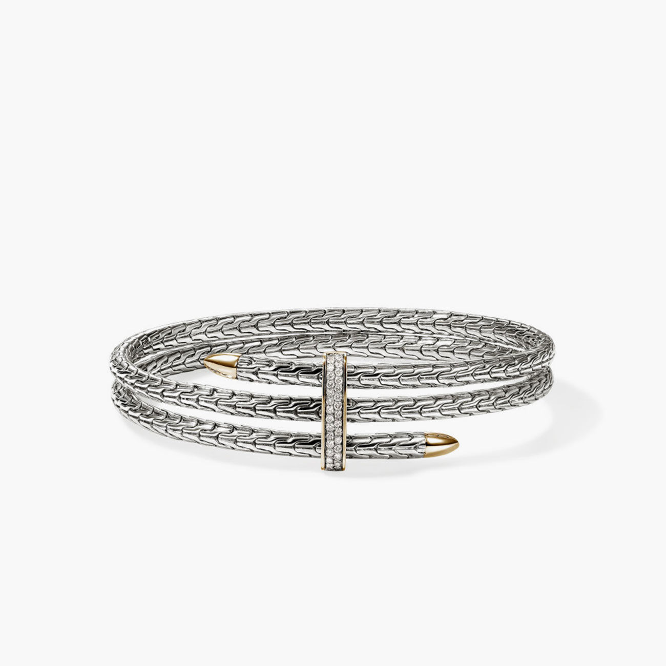 John Hardy Spear Two-Tone Diamond Pave Slim Triple Flex Cuff