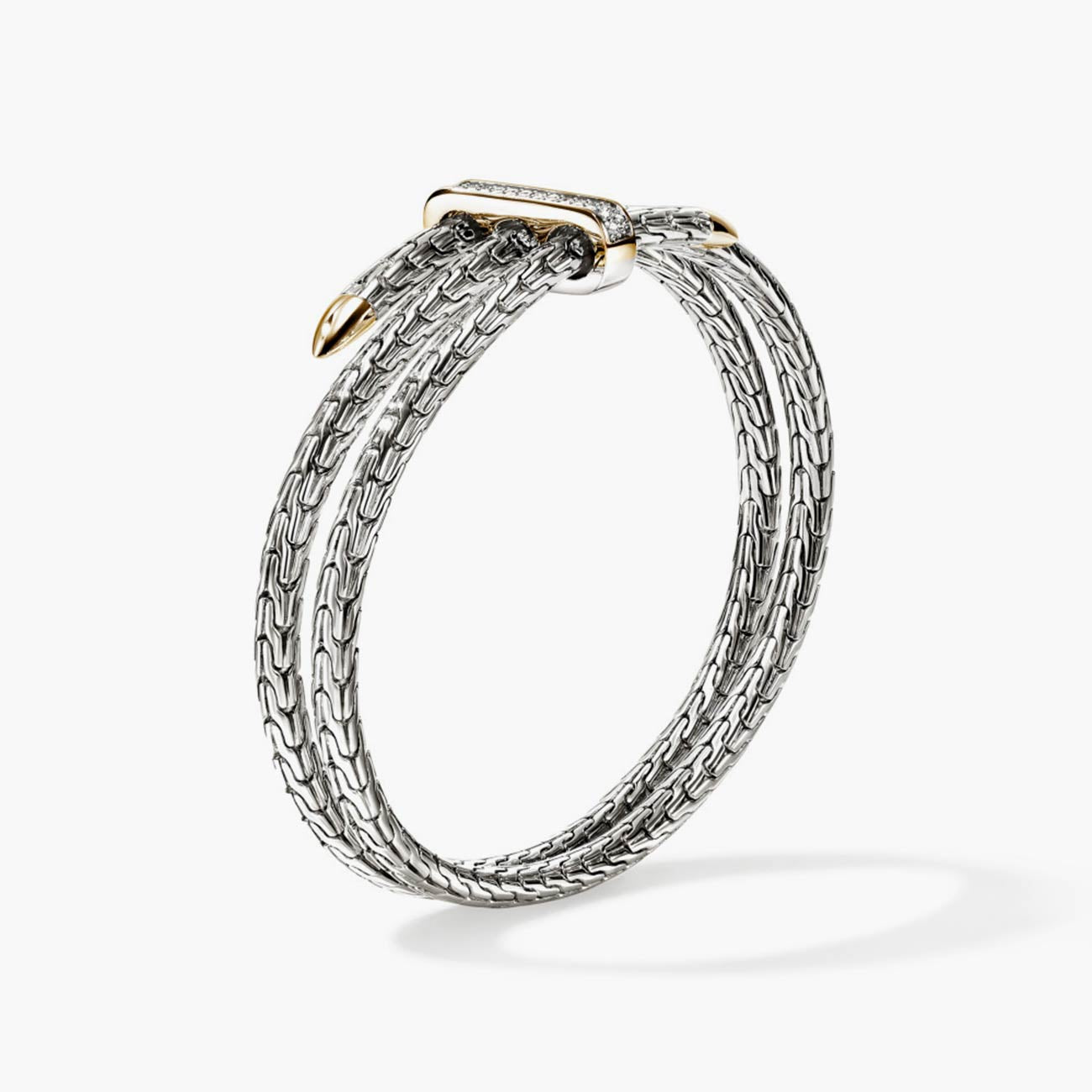 John Hardy Spear Two-Tone Diamond Pave Slim Triple Flex Cuff