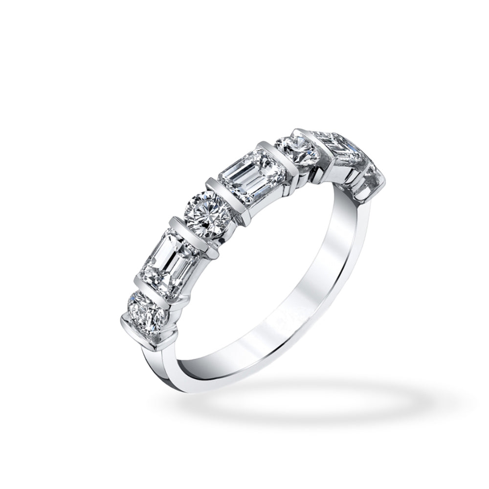 Private Label Alternating Emerald Cut and Round Halfway Band
