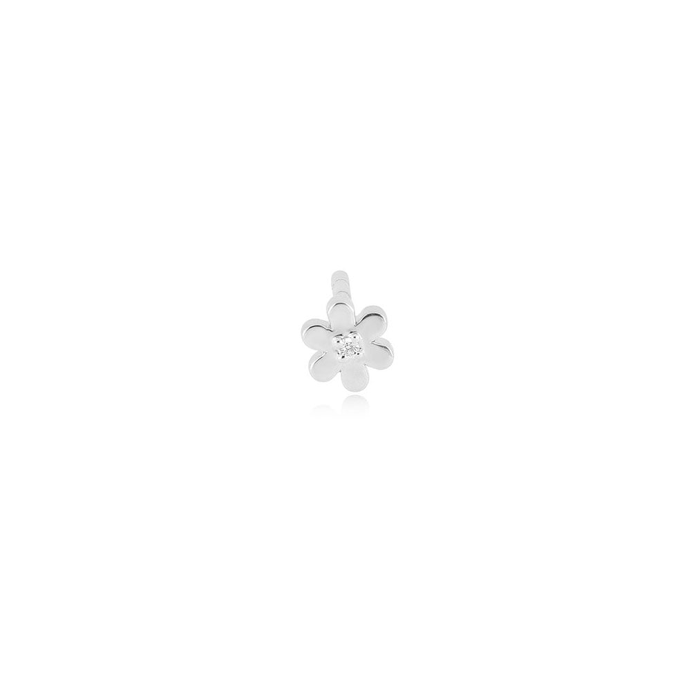 EF Collection Small Daisy Single Diamond Earring in White Gold