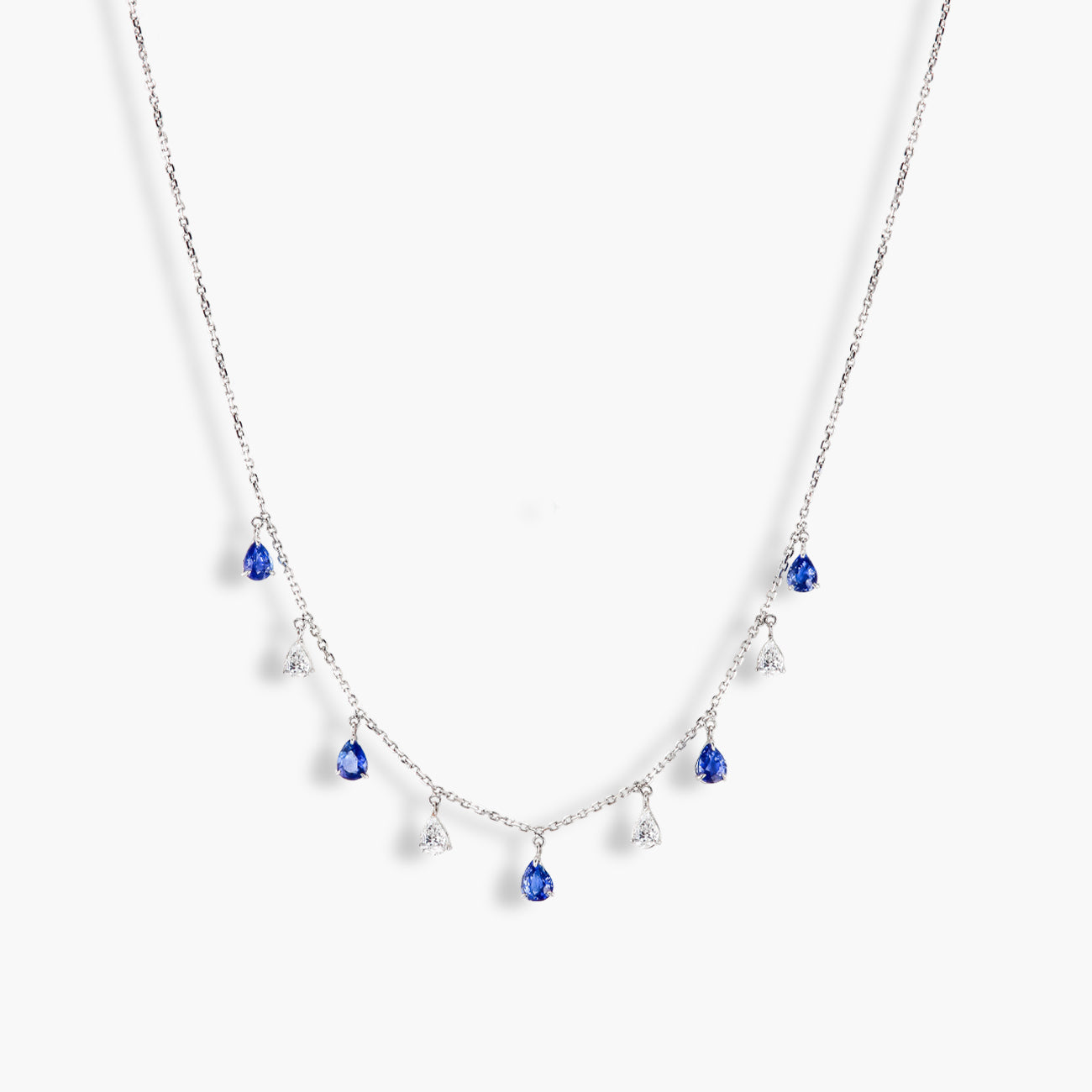 Blue Sapphire and Diamond Alternating Dangle Necklace