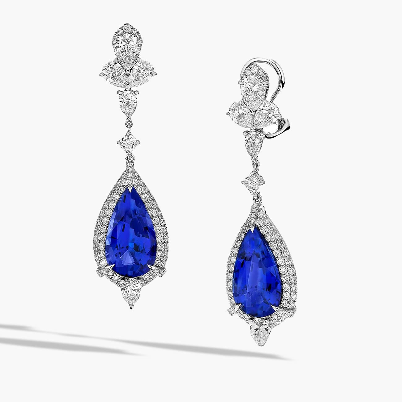 Private Label Blue Sapphire and Diamond Dangle Earrings in 18K White Gold