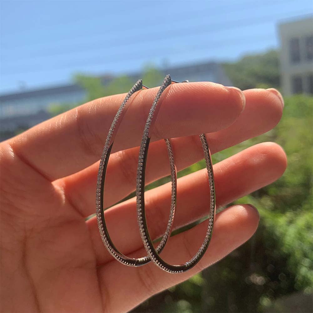 Skinny Inside Out Diamond Pear Shaped Hoops - 2