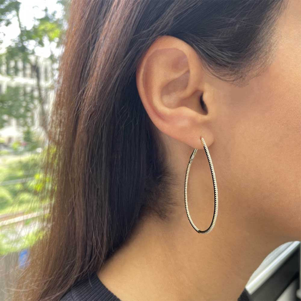 Skinny Inside Out Diamond Pear Shaped Hoops - 2