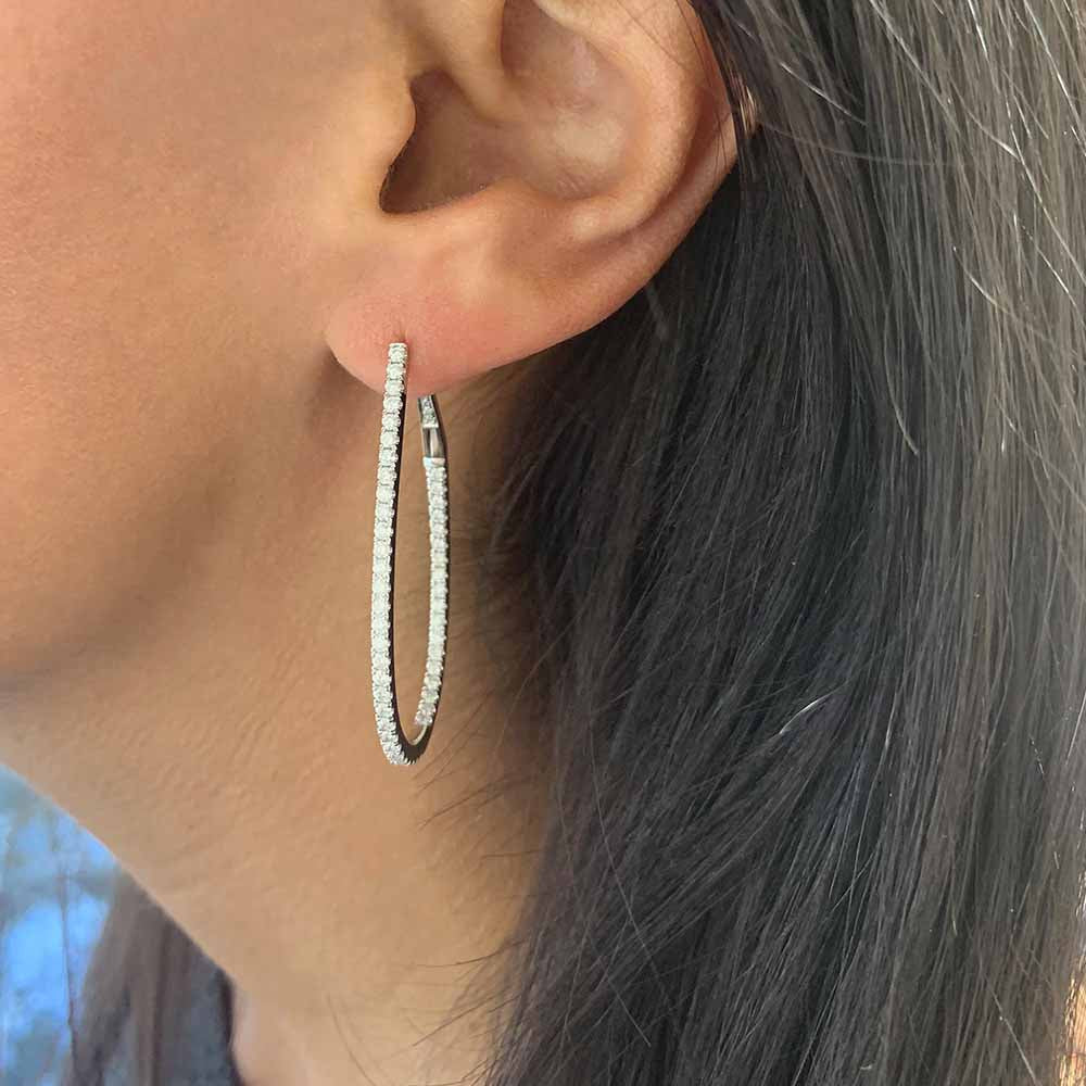 Pear Shaped Inside Out Diamond Hoop Earrings - 1.50