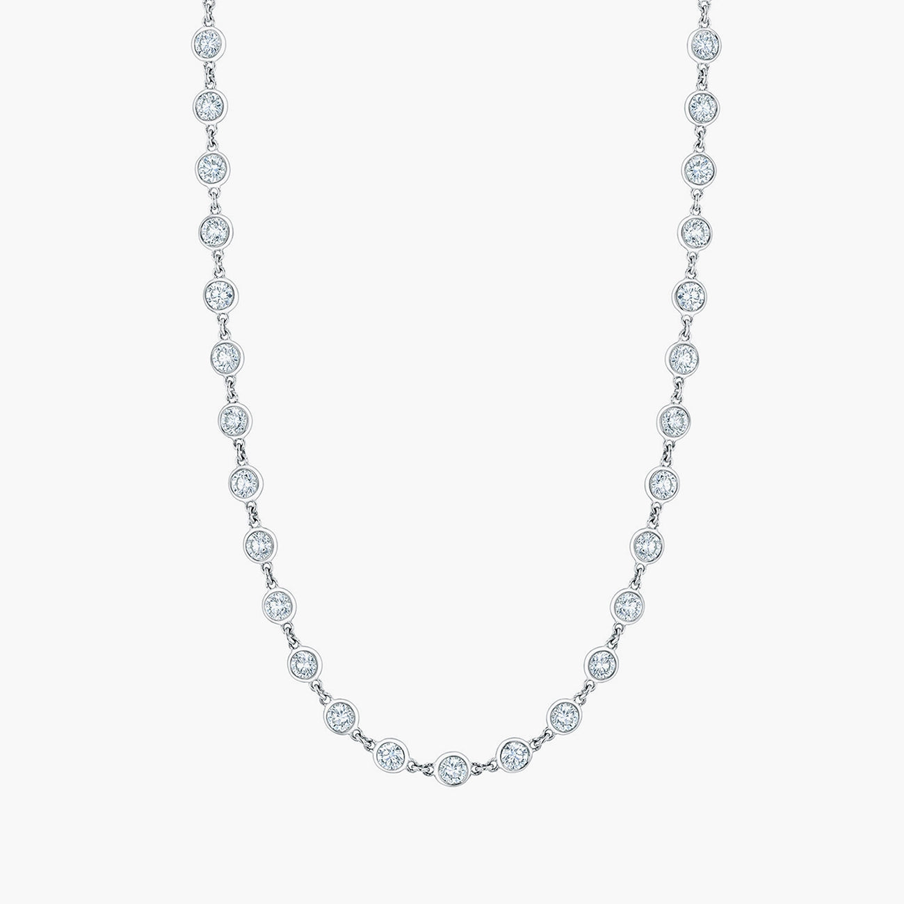 Diamond bezel chain necklace in 18K white gold with 9.15ct diamonds, front view