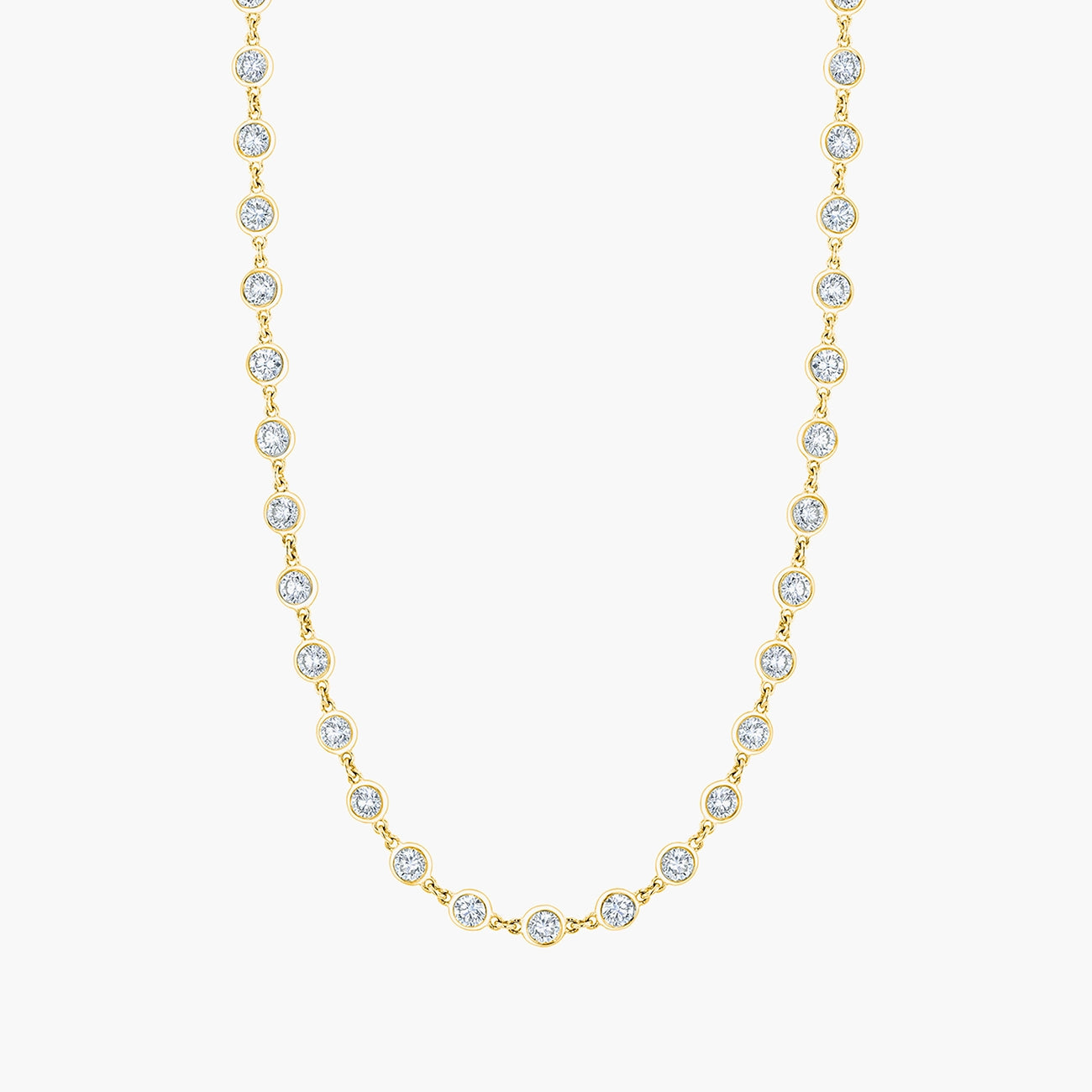 Diamond bezel chain necklace in 18K yellow gold with 10.45ct diamonds, front view