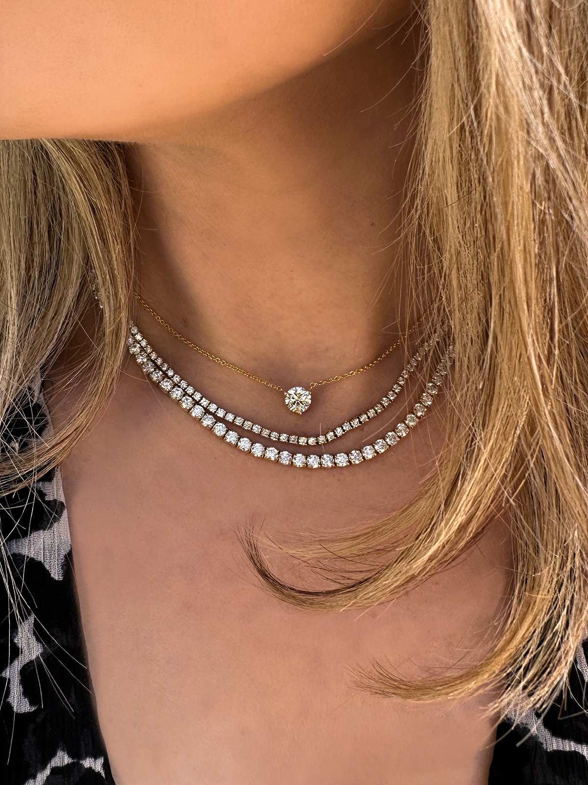 3 Carat Halfway Diamond Tennis Necklace in Yellow Gold
