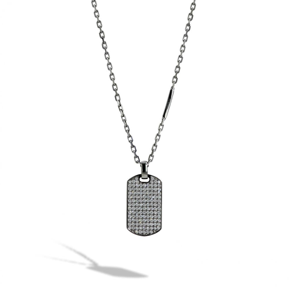 Private Label Black Rhodium Dog Tag Pendant with Diamonds