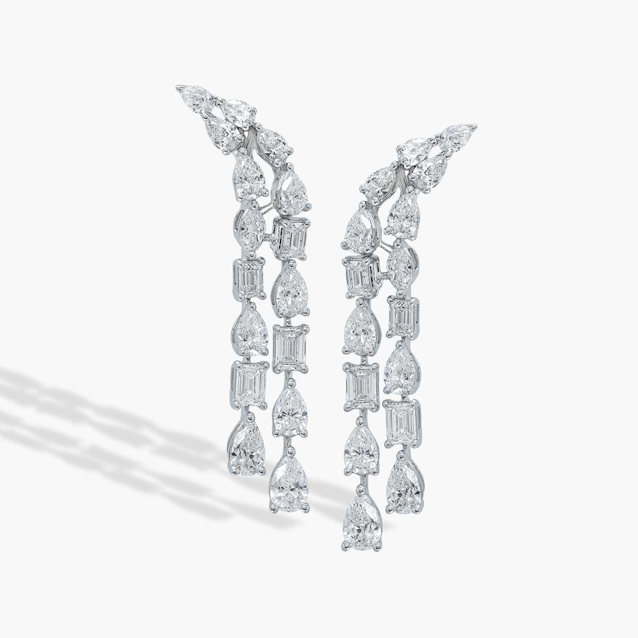 Private Label Multi-Shaped Curved Diamond Drop Earrings in 18K White Gold