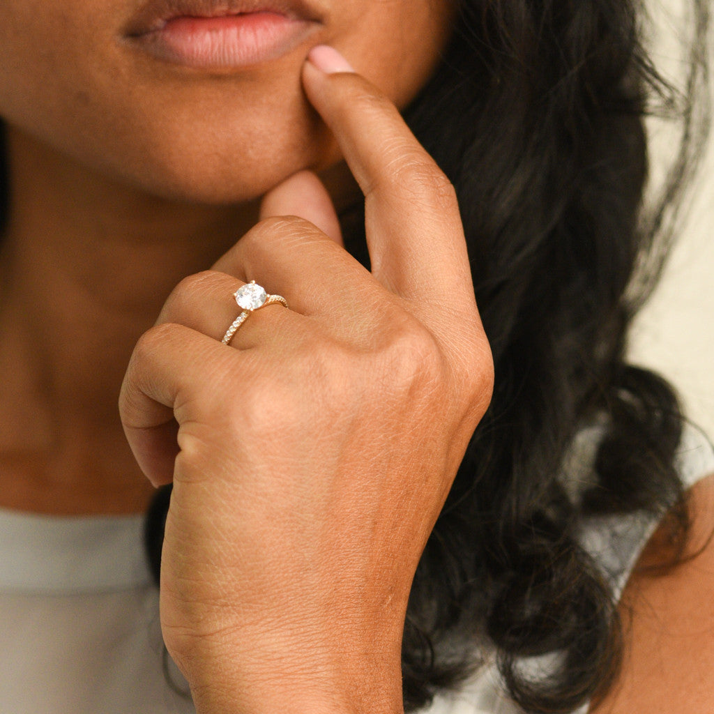 The Round Solitaire Pave Engagement Ring in Platinum